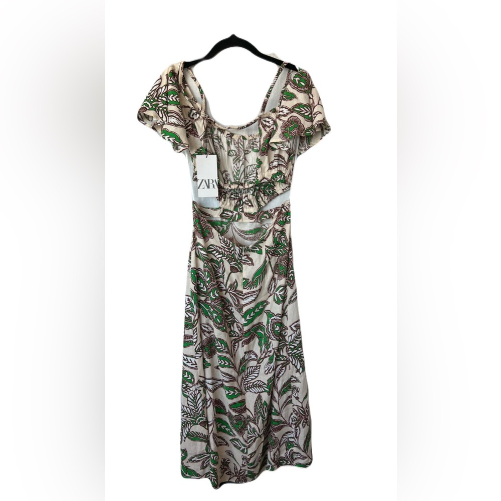 π π NWT ZARA Cutout Leaf Print Maxi Dress | Green, Brown & Tan | Womenβs Small - Picture 8 of 12